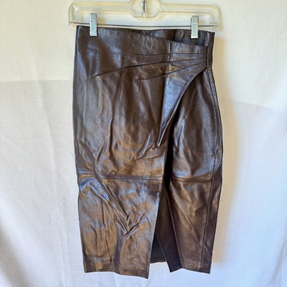 Massimo Dutti Burgundy Lambskin Leather Skirt